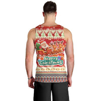 Native American Christmas Men Tank Top with Red & Orange Geometric Pattern Santa Claus and Teepee Motif - Wonder Print Shop