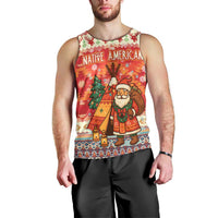 Native American Christmas Men Tank Top with Red & Orange Geometric Pattern Santa Claus and Teepee Motif - Wonder Print Shop