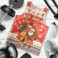 Native American Christmas Men Tank Top with Red & Orange Geometric Pattern Santa Claus and Teepee Motif - Wonder Print Shop