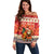 Native American Christmas Off Shoulder Sweater with Red & Orange Geometric Pattern Santa Claus and Teepee Motif - Wonder Print Shop