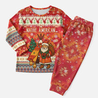 Native American Christmas Pajama Set with Red & Orange Geometric Pattern Santa Claus and Teepee Motif - Wonder Print Shop