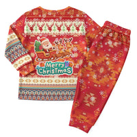 Native American Christmas Pajama Set with Red & Orange Geometric Pattern Santa Claus and Teepee Motif - Wonder Print Shop