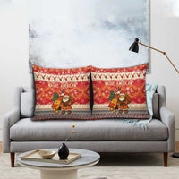 Native American Christmas Pillow Cover with Red & Orange Geometric Pattern Santa Claus and Teepee Motif - Wonder Print Shop