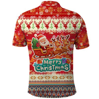 Native American Christmas Polo Shirt with Red & Orange Geometric Pattern Santa Claus and Teepee Motif - Wonder Print Shop