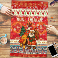 Native American Christmas Puzzle with Red & Orange Geometric Pattern Santa Claus and Teepee Motif - Wonder Print Shop