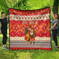 Native American Christmas Quilt with Red & Orange Geometric Pattern Santa Claus and Teepee Motif - Wonder Print Shop