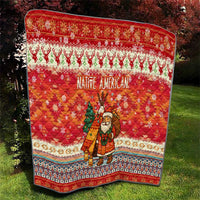 Native American Christmas Quilt with Red & Orange Geometric Pattern Santa Claus and Teepee Motif - Wonder Print Shop