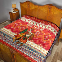 Native American Christmas Quilt with Red & Orange Geometric Pattern Santa Claus and Teepee Motif - Wonder Print Shop