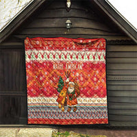 Native American Christmas Quilt with Red & Orange Geometric Pattern Santa Claus and Teepee Motif - Wonder Print Shop