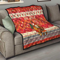 Native American Christmas Quilt with Red & Orange Geometric Pattern Santa Claus and Teepee Motif - Wonder Print Shop