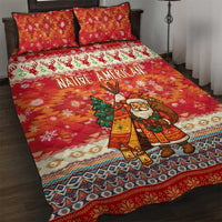 Native American Christmas Quilt Bed Set with Red & Orange Geometric Pattern Santa Claus and Teepee Motif - Wonder Print Shop