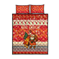 Native American Christmas Quilt Bed Set with Red & Orange Geometric Pattern Santa Claus and Teepee Motif - Wonder Print Shop