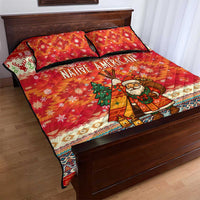 Native American Christmas Quilt Bed Set with Red & Orange Geometric Pattern Santa Claus and Teepee Motif - Wonder Print Shop