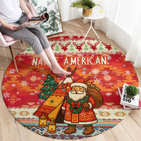 Native American Christmas Round Carpet with Red & Orange Geometric Pattern Santa Claus and Teepee Motif - Wonder Print Shop