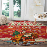 Native American Christmas Round Carpet with Red & Orange Geometric Pattern Santa Claus and Teepee Motif - Wonder Print Shop