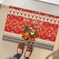 Native American Christmas Rubber Doormat with Red & Orange Geometric Pattern Santa Claus and Teepee Motif - Wonder Print Shop