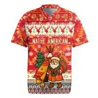 Native American Christmas Rugby Jersey with Red & Orange Geometric Pattern Santa Claus and Teepee Motif - Wonder Print Shop