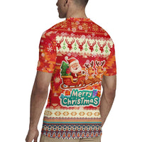 Native American Christmas Rugby Jersey with Red & Orange Geometric Pattern Santa Claus and Teepee Motif - Wonder Print Shop