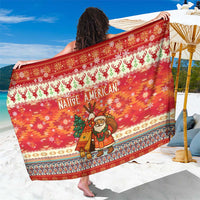Native American Christmas Sarong with Red & Orange Geometric Pattern Santa Claus and Teepee Motif - Wonder Print Shop