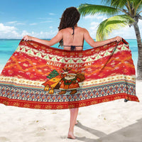 Native American Christmas Sarong with Red & Orange Geometric Pattern Santa Claus and Teepee Motif - Wonder Print Shop
