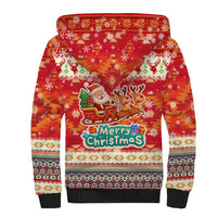 Native American Christmas Sherpa Hoodie with Red & Orange Geometric Pattern Santa Claus and Teepee Motif - Wonder Print Shop
