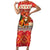 Native American Christmas Short Sleeve Bodycon Dress with Red & Orange Geometric Pattern Santa Claus and Teepee Motif - Wonder Print Shop