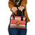 Native American Christmas Shoulder Handbag with Red & Orange Geometric Pattern Santa Claus and Teepee Motif - Wonder Print Shop