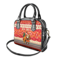 Native American Christmas Shoulder Handbag with Red & Orange Geometric Pattern Santa Claus and Teepee Motif - Wonder Print Shop