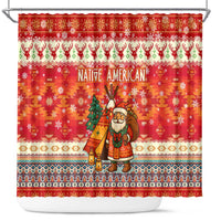 Native American Christmas Shower Curtain with Red & Orange Geometric Pattern Santa Claus and Teepee Motif - Wonder Print Shop
