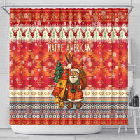 Native American Christmas Shower Curtain with Red & Orange Geometric Pattern Santa Claus and Teepee Motif - Wonder Print Shop