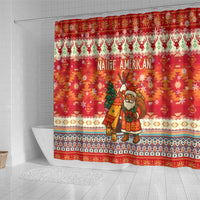 Native American Christmas Shower Curtain with Red & Orange Geometric Pattern Santa Claus and Teepee Motif - Wonder Print Shop