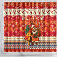 Native American Christmas Shower Curtain with Red & Orange Geometric Pattern Santa Claus and Teepee Motif - Wonder Print Shop