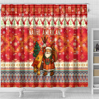 Native American Christmas Shower Curtain with Red & Orange Geometric Pattern Santa Claus and Teepee Motif - Wonder Print Shop
