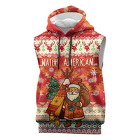 Native American Christmas Sleeveless Hoodie with Red & Orange Geometric Pattern Santa Claus and Teepee Motif - Wonder Print Shop