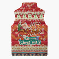 Native American Christmas Sleeveless Puffer Jacket with Red & Orange Geometric Pattern Santa Claus and Teepee Motif - Wonder Print Shop