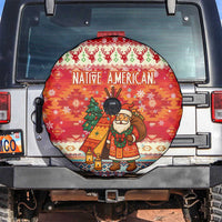 Native American Christmas Spare Tire Cover with Red & Orange Geometric Pattern Santa Claus and Teepee Motif - Wonder Print Shop