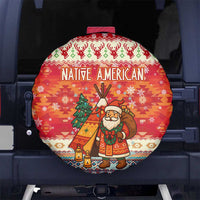 Native American Christmas Spare Tire Cover with Red & Orange Geometric Pattern Santa Claus and Teepee Motif - Wonder Print Shop
