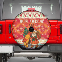 Native American Christmas Spare Tire Cover with Red & Orange Geometric Pattern Santa Claus and Teepee Motif - Wonder Print Shop