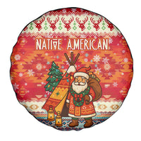 Native American Christmas Spare Tire Cover with Red & Orange Geometric Pattern Santa Claus and Teepee Motif - Wonder Print Shop