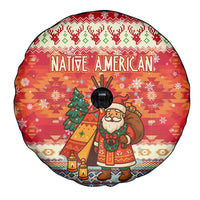Native American Christmas Spare Tire Cover with Red & Orange Geometric Pattern Santa Claus and Teepee Motif - Wonder Print Shop