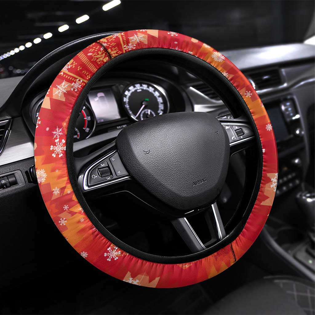 Native American Christmas Steering Wheel Cover with Red & Orange Geometric Pattern Santa Claus and Teepee Motif - Wonder Print Shop