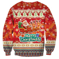 Native American Christmas Sweatshirt with Red & Orange Geometric Pattern Santa Claus and Teepee Motif - Wonder Print Shop