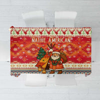 Native American Christmas Tablecloth with Red & Orange Geometric Pattern Santa Claus and Teepee Motif - Wonder Print Shop