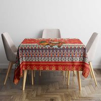 Native American Christmas Tablecloth with Red & Orange Geometric Pattern Santa Claus and Teepee Motif - Wonder Print Shop
