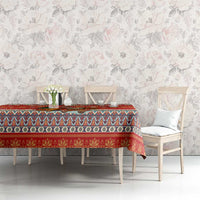 Native American Christmas Tablecloth with Red & Orange Geometric Pattern Santa Claus and Teepee Motif - Wonder Print Shop