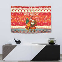 Native American Christmas Tapestry with Red & Orange Geometric Pattern Santa Claus and Teepee Motif - Wonder Print Shop
