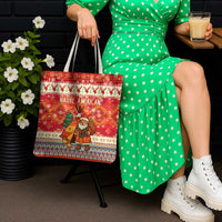 Native American Christmas Tote Bag with Red & Orange Geometric Pattern Santa Claus and Teepee Motif - Wonder Print Shop