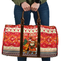 Native American Christmas Travel Bag with Red & Orange Geometric Pattern Santa Claus and Teepee Motif - Wonder Print Shop