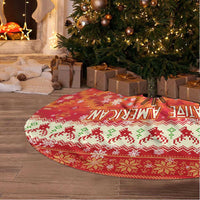 Native American Christmas Tree Skirt with Red & Orange Geometric Pattern Santa Claus and Teepee Motif - Wonder Print Shop
