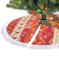 Native American Christmas Tree Skirt with Red & Orange Geometric Pattern Santa Claus and Teepee Motif - Wonder Print Shop